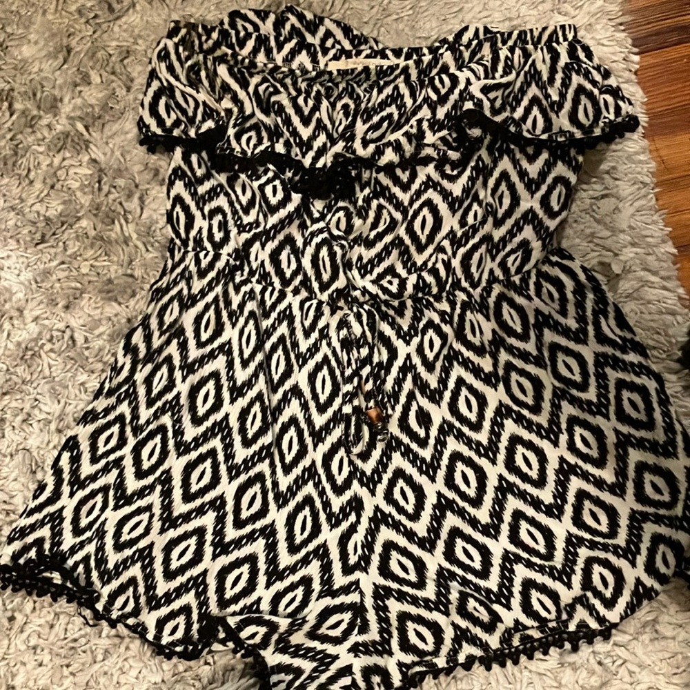 REWIND Black and White Junior girls Geometric Romper